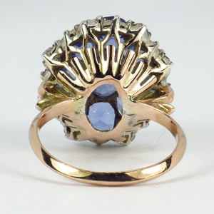 Blue Sapphire White Diamond 18K Gold Cluster Ring
