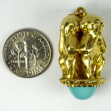 Load image into Gallery viewer, 18K Yellow Gold Three Monkeys Turquoise Charm Pendant
