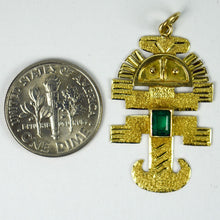 Load image into Gallery viewer, Inca God Icon 18K Yellow Gold Emerald Charm Pendant
