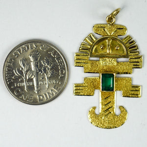 Inca God Icon 18K Yellow Gold Emerald Charm Pendant