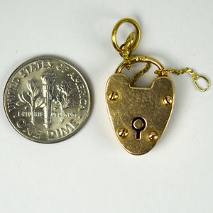 Heart Padlock 15K Yellow Gold Charm Pendant