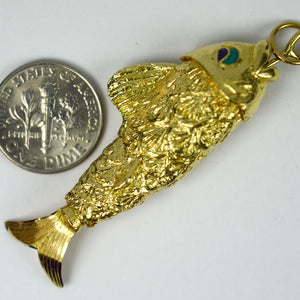 18K Yellow Gold Articulated Fish Charm Pendant