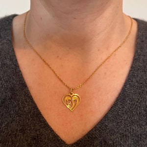 French 18K Yellow Gold Lovers Love Heart Charm Pendant