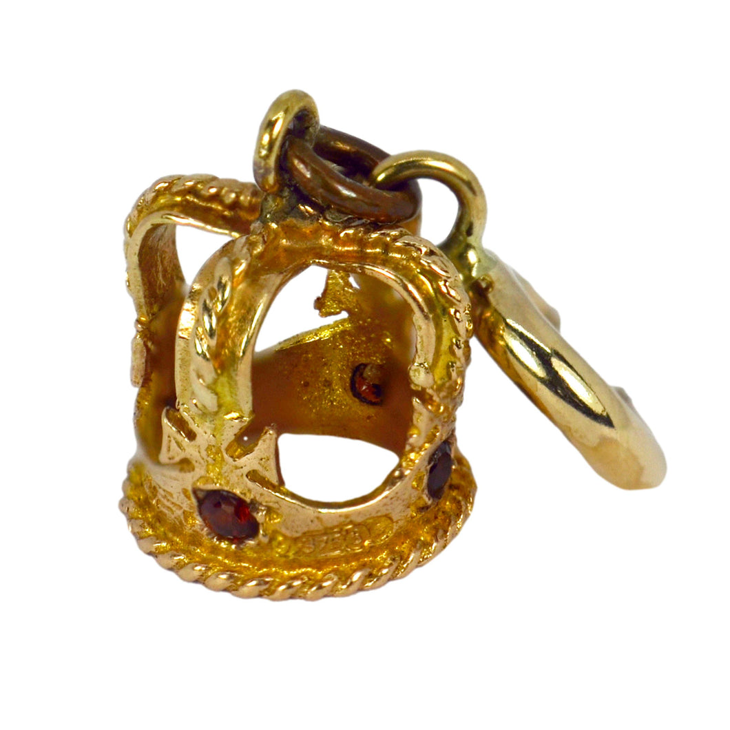 Royal Crown 9K Yellow Gold Garnet Charm Pendant