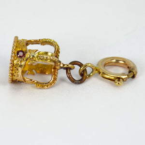 Royal Crown 9K Yellow Gold Garnet Charm Pendant