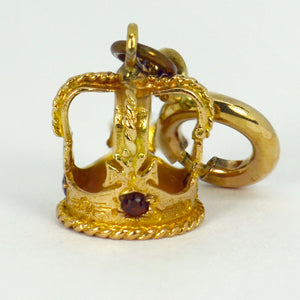Royal Crown 9K Yellow Gold Garnet Charm Pendant