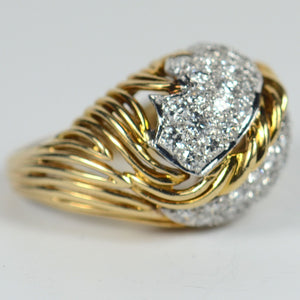 Diamond 18K Gold Leaf Dome Ring, circa 1950