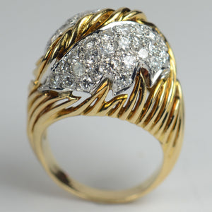 Diamond 18K Gold Leaf Dome Ring, circa 1950