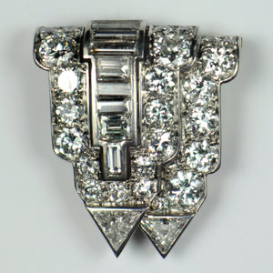 Art Deco White Diamond Platinum Gold Clip Brooch