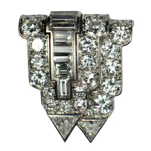 Art Deco White Diamond Platinum Gold Clip Brooch