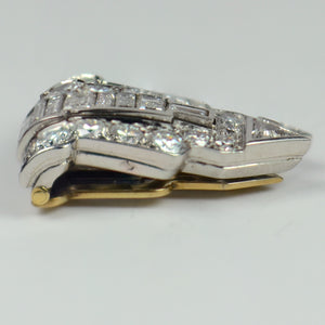 Art Deco White Diamond Platinum Gold Clip Brooch