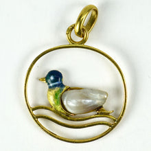 Load image into Gallery viewer, French 18K Yellow Gold Enamel Pearl Duck Charm Pendant
