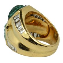 Load image into Gallery viewer, Carved Emerald Diamond 18K Yellow Gold Ring

