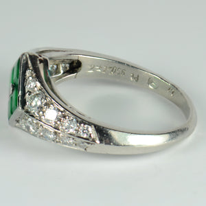 Checkerboard Invisibly-Set Emerald Diamond Pave Platinum Ring