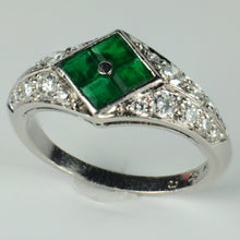 Load image into Gallery viewer, Checkerboard Invisibly-Set Emerald Diamond Pave Platinum Ring
