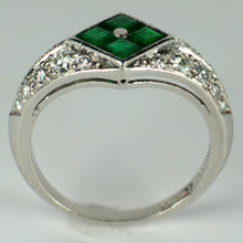 Load image into Gallery viewer, Checkerboard Invisibly-Set Emerald Diamond Pave Platinum Ring
