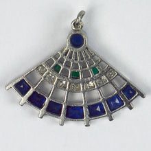 Load image into Gallery viewer, Art Deco Platinum Diamond Sapphire Emerald Fan Charm Pendant
