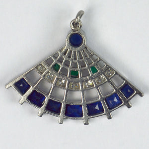 Art Deco Platinum Diamond Sapphire Emerald Fan Charm Pendant