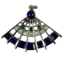 Load image into Gallery viewer, Art Deco Platinum Diamond Sapphire Emerald Fan Charm Pendant
