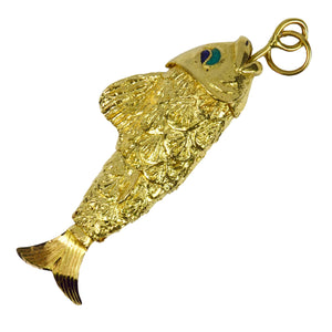 18K Yellow Gold Articulated Fish Charm Pendant