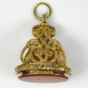 Large Agate Yellow Gold Fob Charm Pendant
