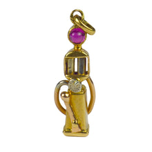Load image into Gallery viewer, French Yellow Gold Red Ruby Gas Pump Charm Pendant
