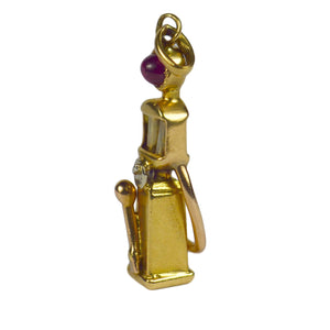 French Yellow Gold Red Ruby Gas Pump Charm Pendant