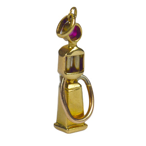 French Yellow Gold Red Ruby Gas Pump Charm Pendant