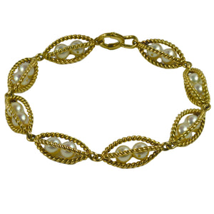 French 18 Karat Yellow Gold Caged Pearl Bracelet
