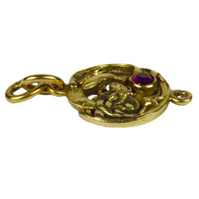 Load image into Gallery viewer, French Art Nouveau 18K Yellow Gold Red Ruby Griffon Charm Pendant
