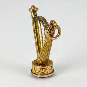 Gold Plated Carnelian Harp Fob Charm Pendant