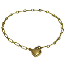 Load image into Gallery viewer, Yellow Gold Chain Link Bracelet With Puffy Heart Padlock Charm Pendant

