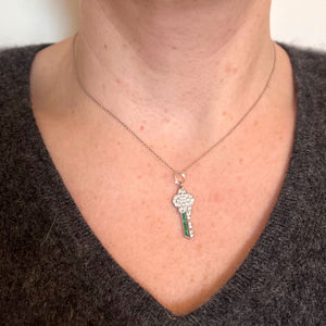 Art Deco Platinum Emerald Diamond Key Charm Pendant