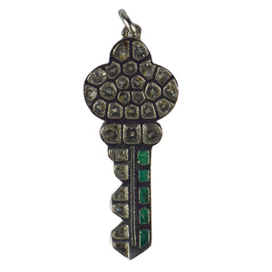 Art Deco Platinum Emerald Diamond Key Charm Pendant