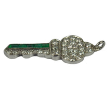 Load image into Gallery viewer, Art Deco Platinum Emerald Diamond Key Charm Pendant
