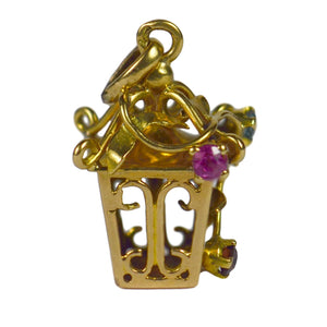 French Yellow Gold Gem Set Lantern Charm Pendant