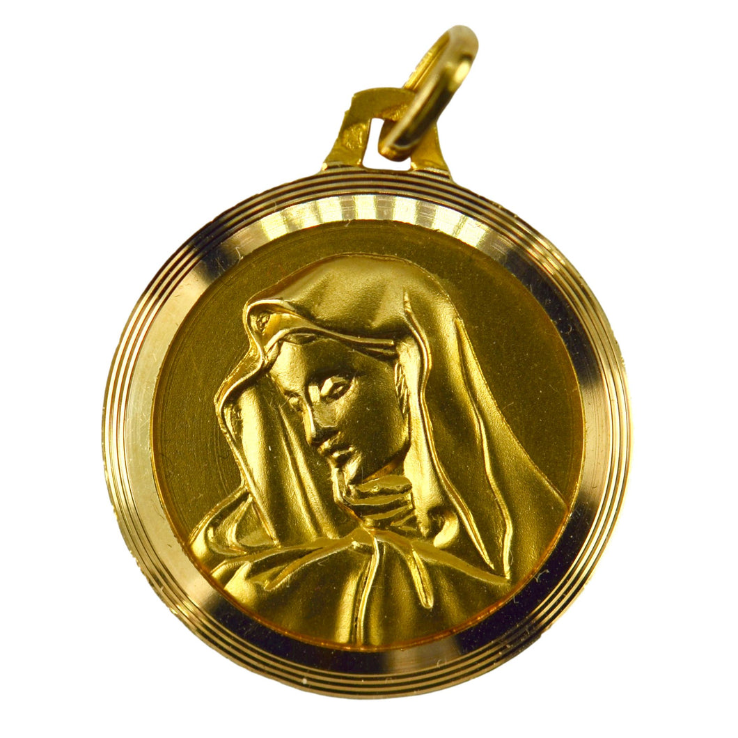 French Virgin Mary 18K Yellow Gold Medal Pendant