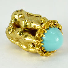 Load image into Gallery viewer, 18K Yellow Gold Three Monkeys Turquoise Charm Pendant
