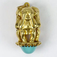 Load image into Gallery viewer, 18K Yellow Gold Three Monkeys Turquoise Charm Pendant

