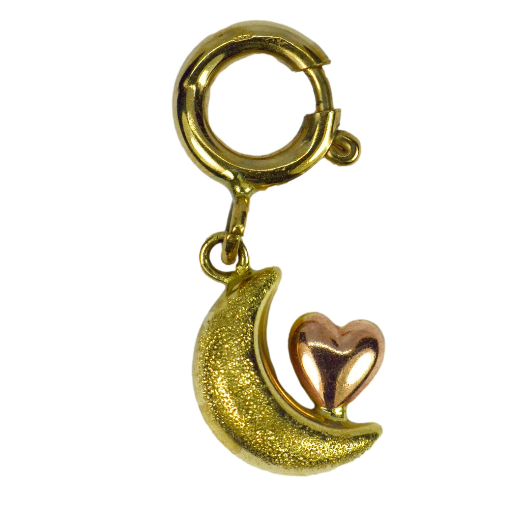 Love Heart on Moon 9K Yellow Rose Gold Charm Pendant