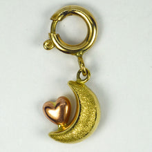 Load image into Gallery viewer, Love Heart on Moon 9K Yellow Rose Gold Charm Pendant
