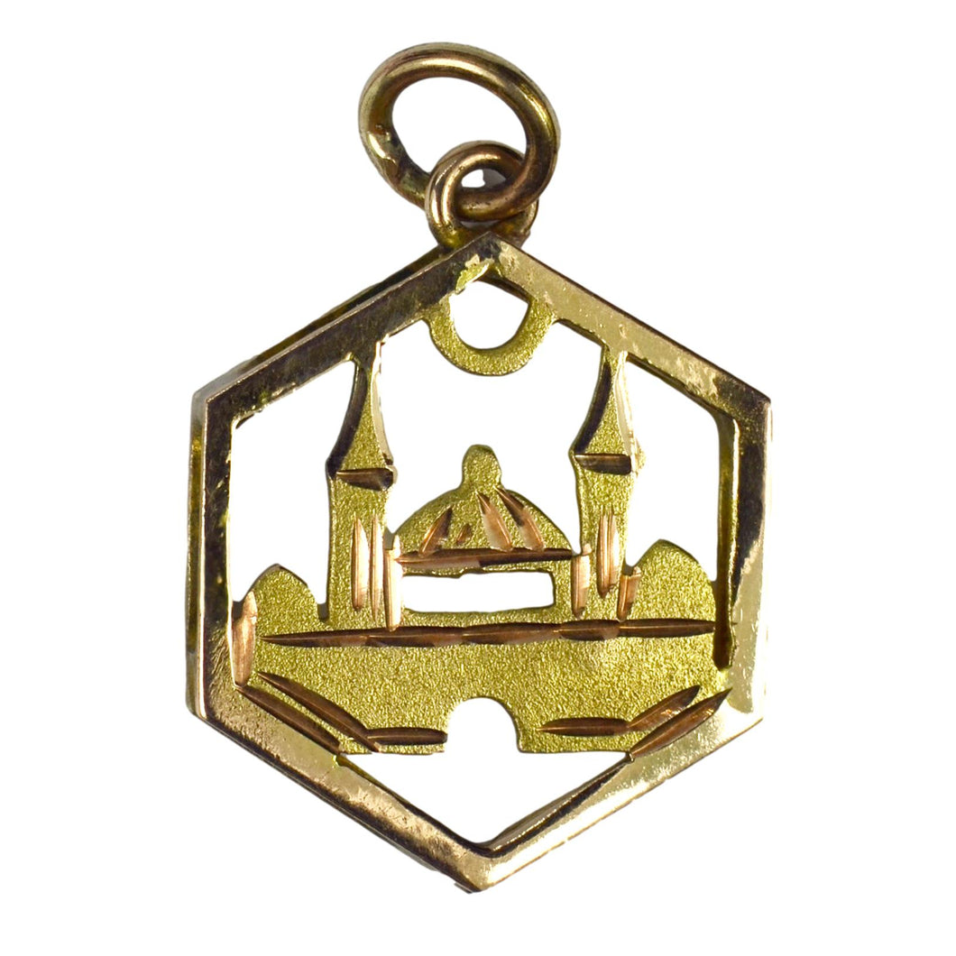 14K Yellow and Rose Gold Mosque Charm Pendant
