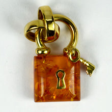 Load image into Gallery viewer, Amber 18K Yellow Gold Padlock Charm Pendant
