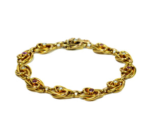 Pearl Ruby 18K Yellow Gold Link Bracelet, circa 1900