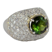 Load image into Gallery viewer, Art Deco Peridot Diamond Bombe Dome Platinum Gold Ring
