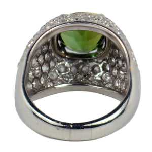 Art Deco Peridot Diamond Bombe Dome Platinum Gold Ring
