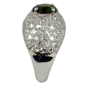 Art Deco Peridot Diamond Bombe Dome Platinum Gold Ring