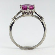 Load image into Gallery viewer, Synthetic Pink Sapphire Diamond Platinum Solitaire Ring
