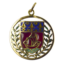 Load image into Gallery viewer, City of Paris Coat of Arms 18k Gold Plique-A-Jour Enamel Charm Pendant
