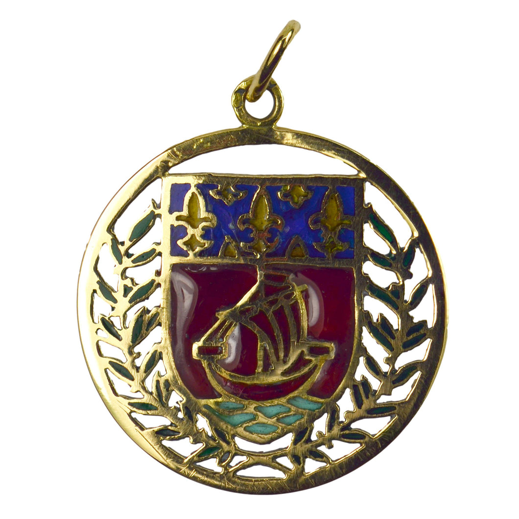 City of Paris Coat of Arms 18k Gold Plique-A-Jour Enamel Charm Pendant